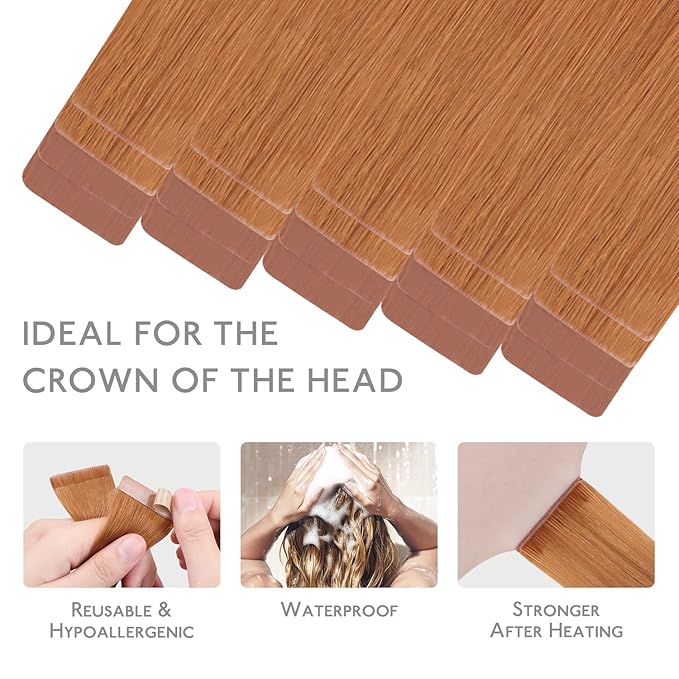 WENNALIFE Invisi Edge & Classic Tape in Hair Extensions Human Hair, 20 Inch 50g 20pcs(10pcs Invisi Edge & 10pcs Classic) Auburn Ginger Invisible Luxury Remy Hair Natural Seamless Injected Tape Ins