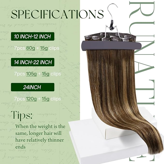 RUNATURE Real Human Hair Clip in Extensions, Balayage Clip in Hair Extensions Human Hair, Soft Straight Natural Hair for Women, Natural Looking 16 Inch 120g 7pcs #4/27/4