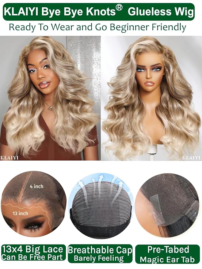 KLAIYI Ombre Ash Blonde Loose Body Wave Pre Everything Glueless 13x4 Lace Front Wigs Human Hair Balayage Precut Pre Plucked Bleached Bye Bye Knots 30S Ready to Wear and Go Wig Beginner Friendly 22Inch