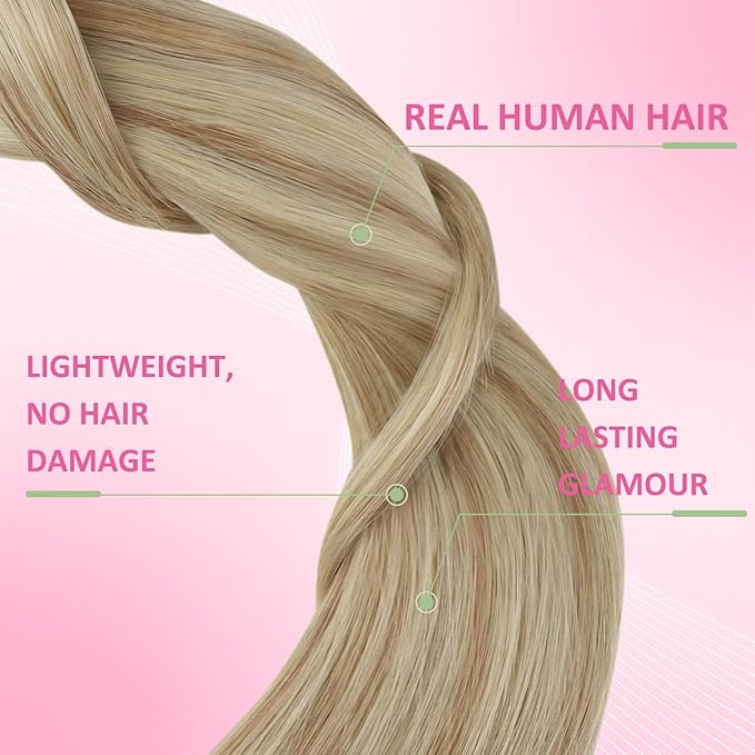 YoungSee Blonde Tape in Human Hair Extensions Long Hair Extensions Real Human Hair Tape-in Invisible Tape ins Hair Extensions for Women 24 Inch 20pcs 50g Tapes Extensions Straight Hair