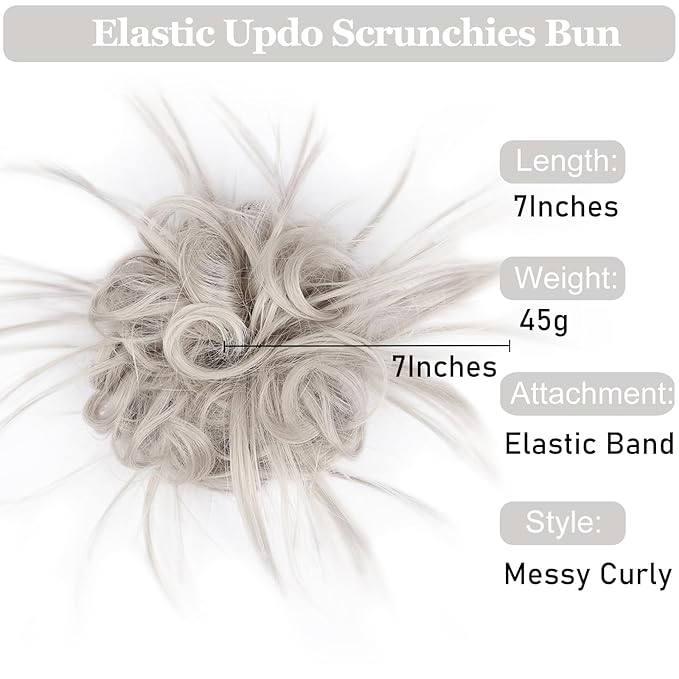 HMD Tousled Updo Messy Bun Hairpiece Hair Extension Ponytail with Elastic Rubber Band Updo Ponytail Hairpiece Synthetic Hair Extensions Scrunchies Ponytail Hairpieces for Women