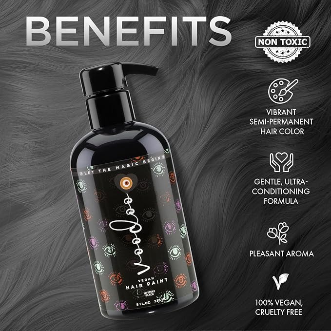 MOEHAIR Semi-Permanent Hair Color | Black Hair Dye 8 Oz | Temporary Hair Dye for Dark Hair | Voodoo Majestic Black Hair Color No Ammonia, Sulfate & Paraben | Vegan & Cruelty-Free | Drip-Free & Creamy