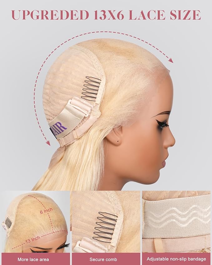 Alididi 613 13x6 Lace Front Wig Human Hair 20 Inch 180 Density Blonde Wig Human Hair Straight 100% Real Human Hair True Length Random Dyeing No Tangle No Shedding No synthetics Triple Lifespan 3x