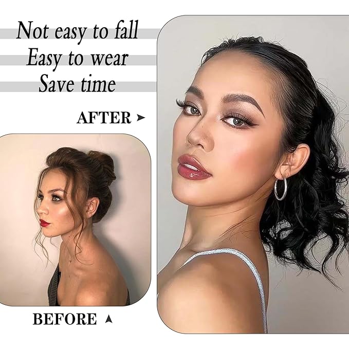 Ponytail Extension-12 Inch Drawstring Ponytail Hair Extensions for Women Synthetic Curly Wavy Fake Pony Tails Hair Pieces for Daily Party Use (Black/Grey)