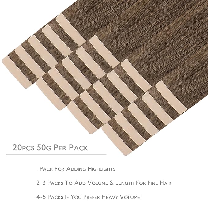 WENNALIFE Tape in Hair Extensions Human Hair, 20pcs 40g 12 inch Light Ash Brown Remy Hair Extensions Straight Human Hair Tape in Extensions Skin Weft Tape Extensions Human Hair