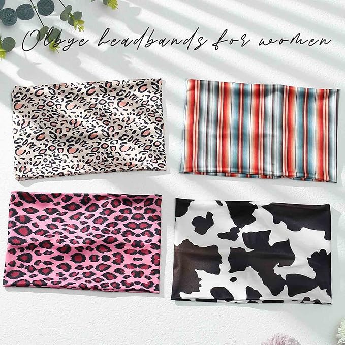 Olbye Boho Wide Turban Elastic Nonslip Headbands for Women Girls - Workout, Yoga, Running, Sweatband, African Bohemian Hair Wraps & Fashion Accessories (H- Leopard)