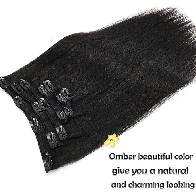 GOO GOO Clip in Hair Extensions Real Human Hair, Remy Human Hair Extensions Clip ins for Women, Natural Human Hair, 12inch 85g 7Pcs, 1B Natural black