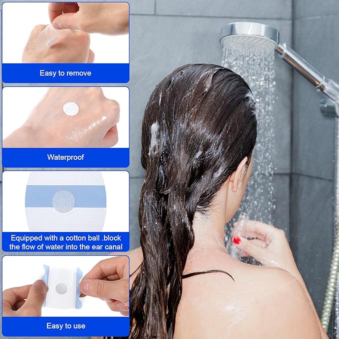 60 PCS Ear Covers, Large Size Upgarde Silicon-Gel Material Ear Covers with Cotton Ball Waterproof Ears Protection Disposable Ears Plugs for Adults and Babies Shower Bath Hair Washing Swimming