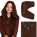 Ve Sunny Clip in Human Hair Extensions Remy Hair Extensions for Women 24 inch Clip in Hair Extensions Real Human Hair Dark Auburn Red Long Straight Hair Extensions 7pcs 120g
