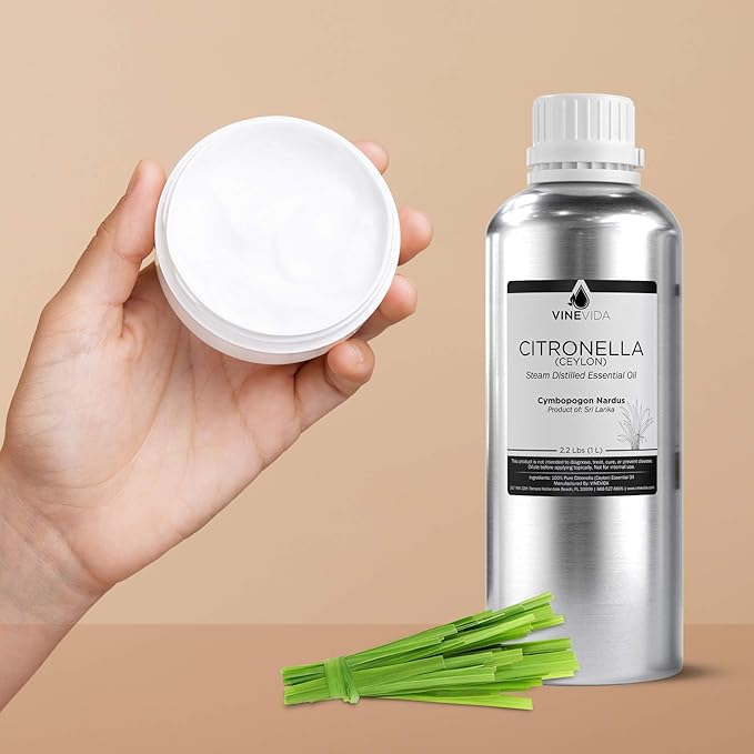 VINEVIDA Citronella Ceylon Essential Oil 32 oz - Undiluted Citronella Oil 32 oz - Citronella Candle Oil Scent - DIY Candle Scents for Candlemaking - Bulk Essential Oil for Soap Making Safe for Skin