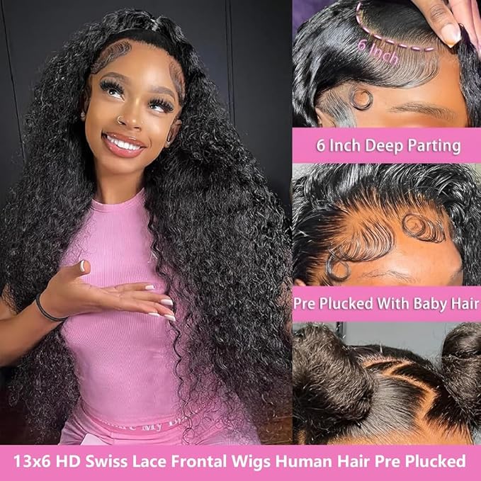 22 Inch 13x6 Deep Wave Lace Front Wigs Human Hair 200 Density 13x6 HD Lace Front Wigs Human Hair Pre Plucked Deep Curly Glueless Wig 100% Virgin Human Hair Lace Front Wigs for Women
