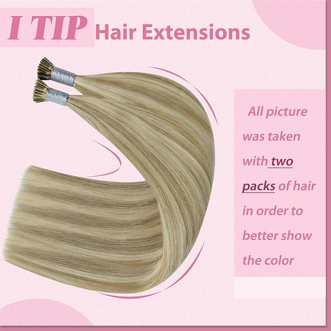 YoungSee I Tip Extensions Brown Highlight I Tip Hair Extensions Human Hair Light Brown Highlight Blonde Itip Hair Extension Real Human Hair 16In 80s 50g I-Tips Extension Human Hair Soft