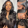 VIPbeauty 28 Inch 13x6 HD Lace Front Wigs Human Hair Pre Plucked Bleached Knots with Baby Hair 180 Density Body Wave Full Lace Frontal Wigs Human Hair Wigs for Black Women Natural Color