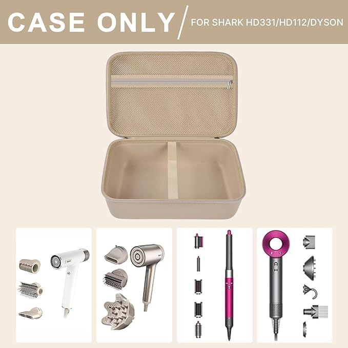 Case for Shark HD331&HD112BRN Hair Blow Dryer HyperAIR Fast 2-in-1, Blow Dryer Storage Bag for Concentrator and Styling Attachments and Rotatable Hot Air Brush Accessories, Box Only (Stone)