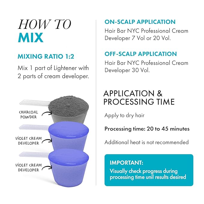 Hair Bar NYC Blond Plex 10X Lightener + 30 Volume Violet Developer Kit – Dust-Free Charcoal Bleach Powder (50g / 1.76 oz) + Anti-Brass Developer (120 ml / 4.06 fl oz) – Bond-Building Formula