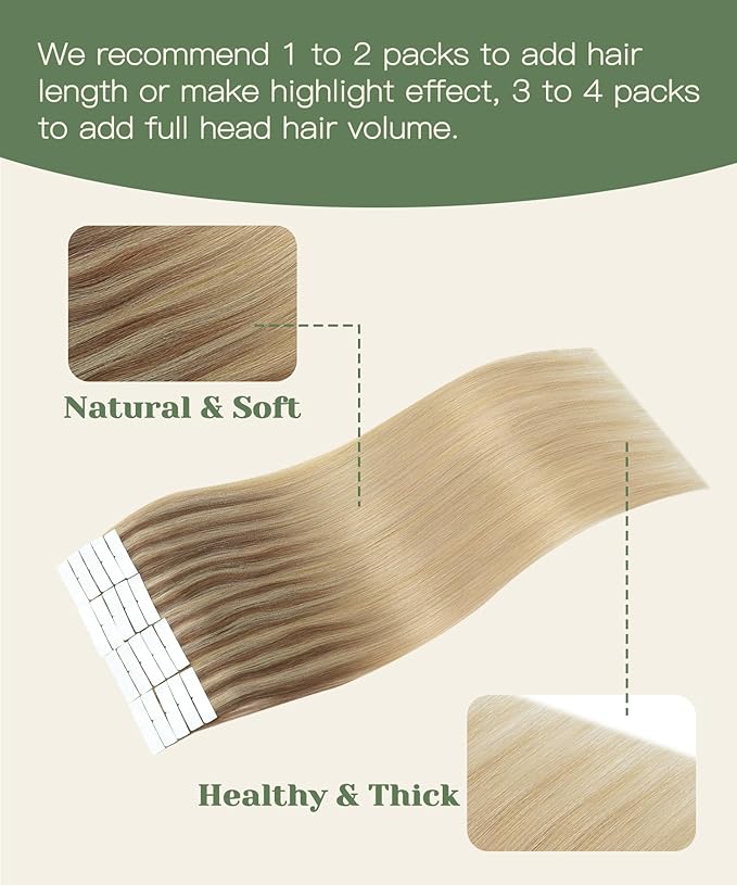 SURNEL Injected Invisiable Tape in Hair Extensions 18 Inch Golden Brown to Caramel Blonde Real Hair Extension Seamless Invisible Tape in Extensions 20Pcs 40g(#102727,18)