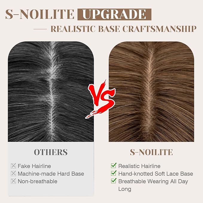 S-noilite Hair Toppers for Women Real Human Hair 3D 360° Cover Clip in 100% Real Human Hair Toppers 3″*4″ Clip in Silk Base 8 inch Meduim Brown