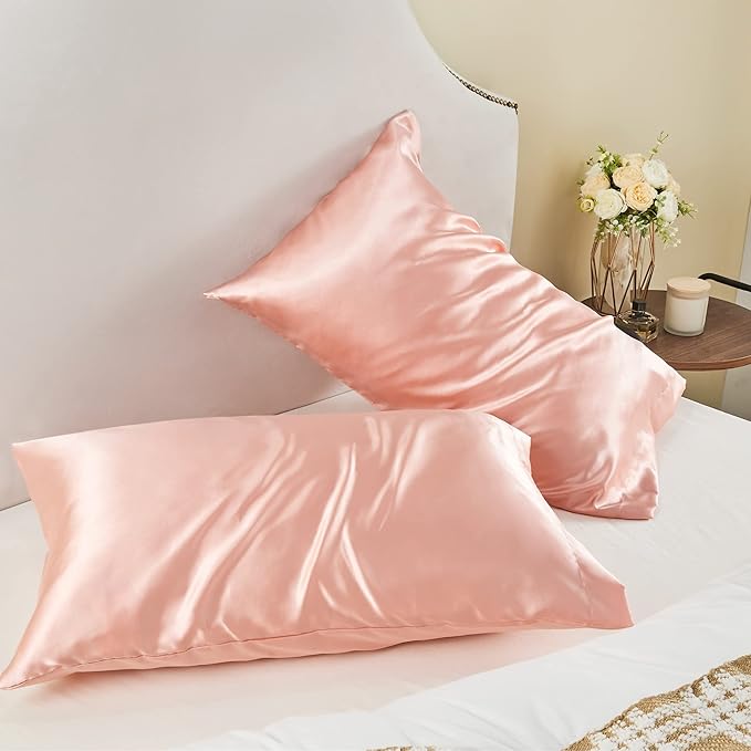 BEDELITE Satin Pillowcase for Hair and Skin, Super Soft and Cooling Similar to Silk Pillow Cases 2 Pack with Envelope Closure, Gift for Women Men(20"x36" King Size, Coral)