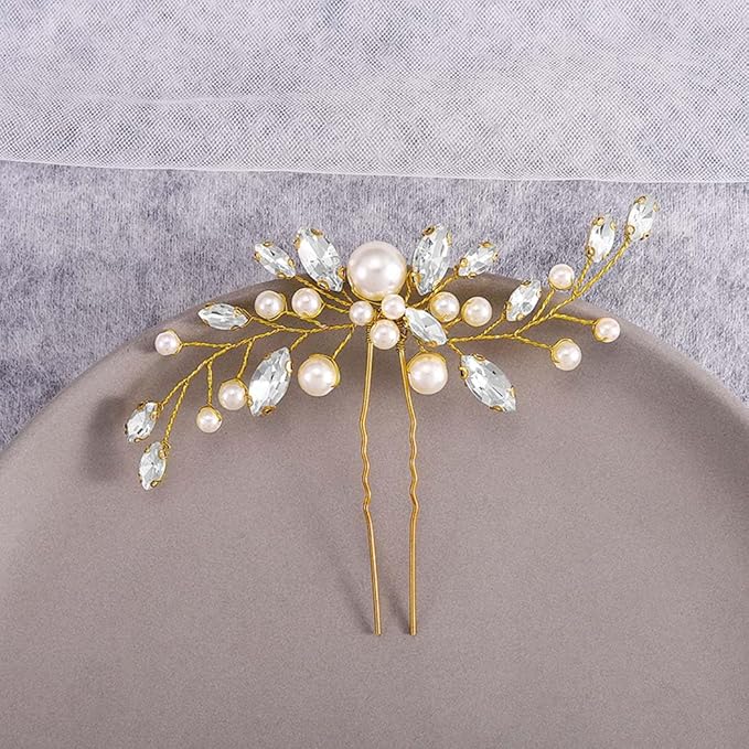 JAKAWIN Pearl Hair Pin Silver Wedding Hair Piece Bridal Hair Accessories for Women HP179 (2 Gold)