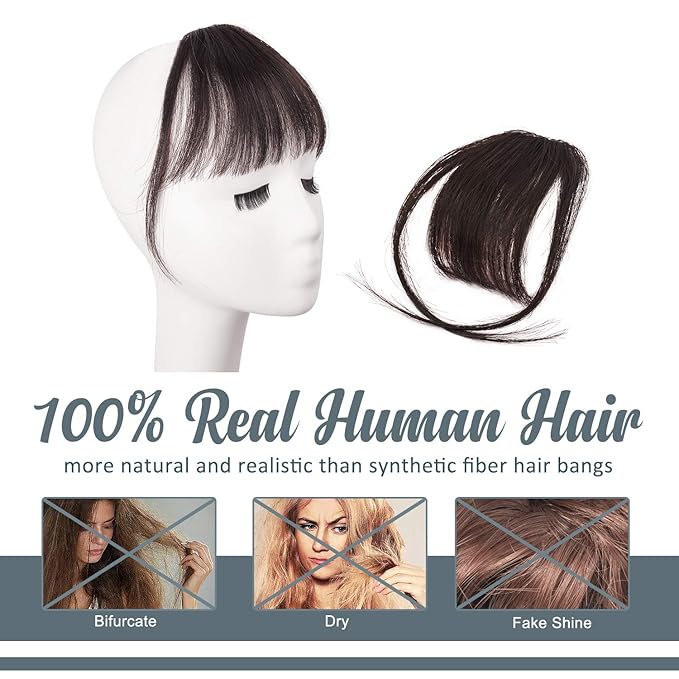 BARSDAR Clip in Bangs Real Human Hair - Real Human Hair Clip in Bangs for Women - Dark Brown Wispy Bangs Extensions Fringe with Temples Real Hair Bangs Hairpieces - Dark Brown