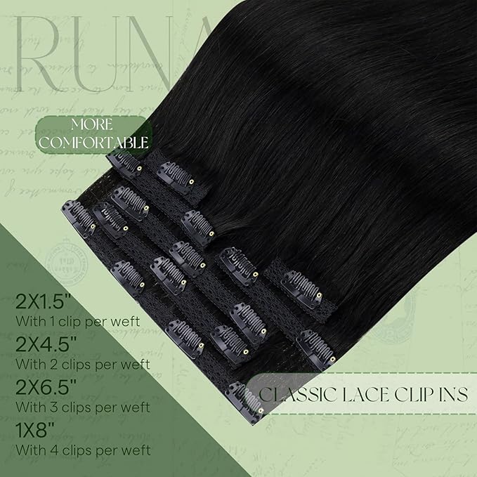 RUNATURE Clip in Hair Extensions Real Human Hair Natural Off Black Hair Extensions Clip Ins Real Human Hair Clip in Extensions Full Head Thick Remy Straight Hair 18 Inch 120g 7pcs