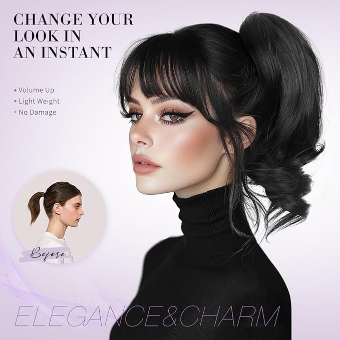 Claw Clip Ponytail Extension - 12 Inch Short Ponytail Extension, Curly Pony Tails Hair Extensions, Synthetic Hair Extensions Ponytail, Clip On Ponytails for Women (Color: Dark Chocolate Brown)