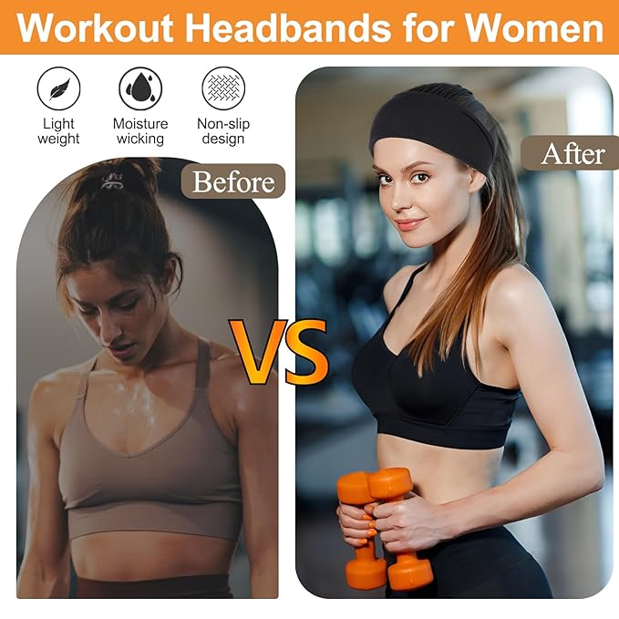 Workout Headbands for Women Wide Non Slip Super Soft Sports Hairbands 6 Pack Trendy Elastic Head Bands Fashion Yoga Summer Hair Accessories