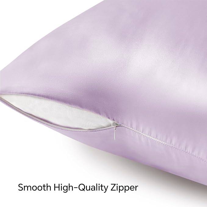 BEDELITE Satin Pillowcase with Zipper, Lavender King Size Pillow Cases Set of 2, Super Soft and Cooling Similar to Silk Pillow Cases, Gift for Women Men(20x40 Inches)