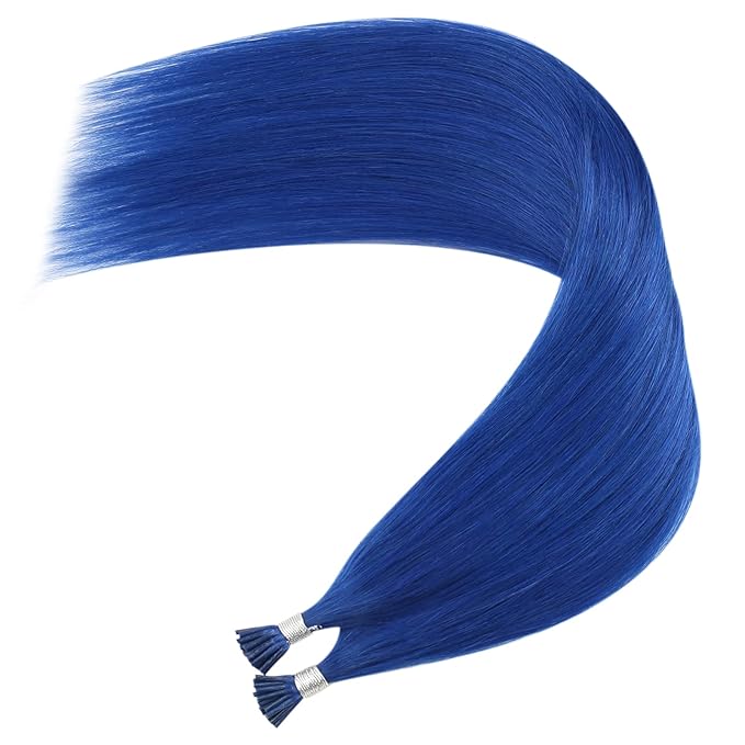 YoungSee I Tip Hair Extensions Blue 24 Inch Human Hair I Tip Extensions Blue Long Hair Color Itip Hair Extensions Soft and Silky for Girls Diy Your Hairstyle 25s 25g