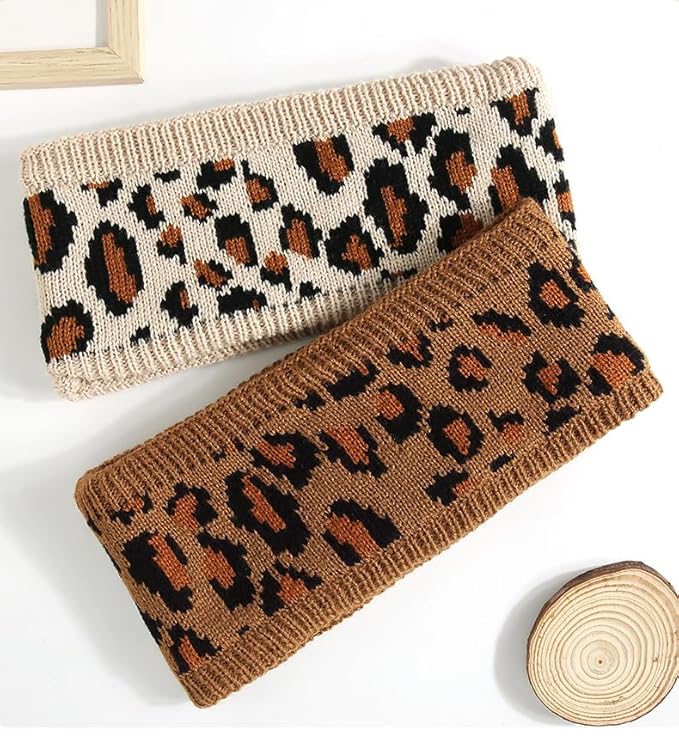 Women Leopard Knit Headband,Warm Sports Headscarf,Soft Stretchy Wide Hair Band,Fashion Accessories for Daily Wear