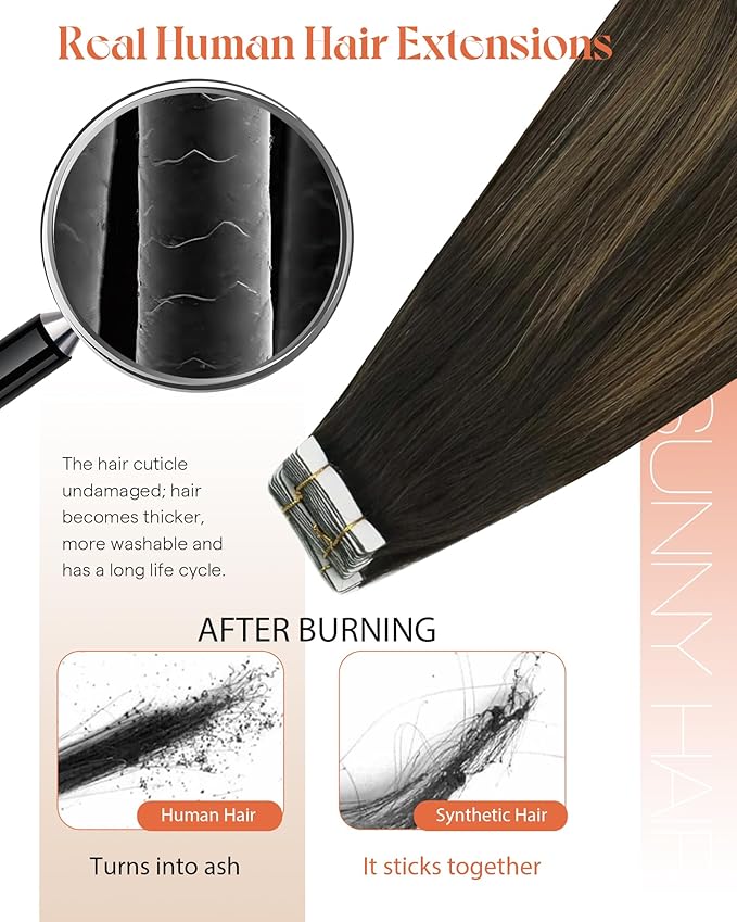Sunny Hair Brown Tape in Hair Extensions 20 Inch Remy Tape in Extensions Human Hair Balayage Brown Tape ins Human Hair Extensions 20Pcs 50g