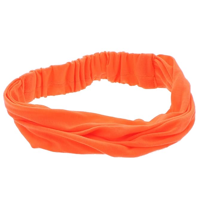Set of 3 Wide Cotton Head Band Solid Boho Yoga Style Soft Hairbands Hot Pink Orange Yellow