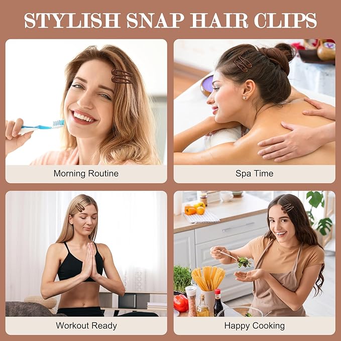 Light Brown Glossy Snap Hair Clips by FLAREANN – 50 PCS 2 Inch Non-Slip Metal Hair Barrettes for Women – Natural Neutral Hair Accessories for Everyday Styling