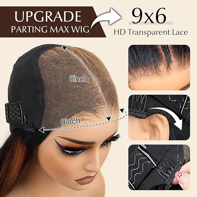 Glueless Wigs Human Hair Pre Plucked Pre Cut 9x6 Straight Lace Front Wigs Human Hair Hd Lace Front Closure Wigs for Women 250% Density Wear and Go Glueless Wig Ready to Wear Natural Black24Inch