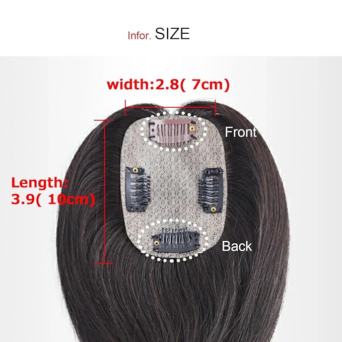 100% Human Hair Topper Machine Hand Made Hair Pieces Clip in Hair Wiglets for Women Thinning Hair,Hair Loss BAZF710 (BR Brown × Hair Length:7.8"(20cm), Base Dimension:2.8"×3.9"(7cm×10cm))