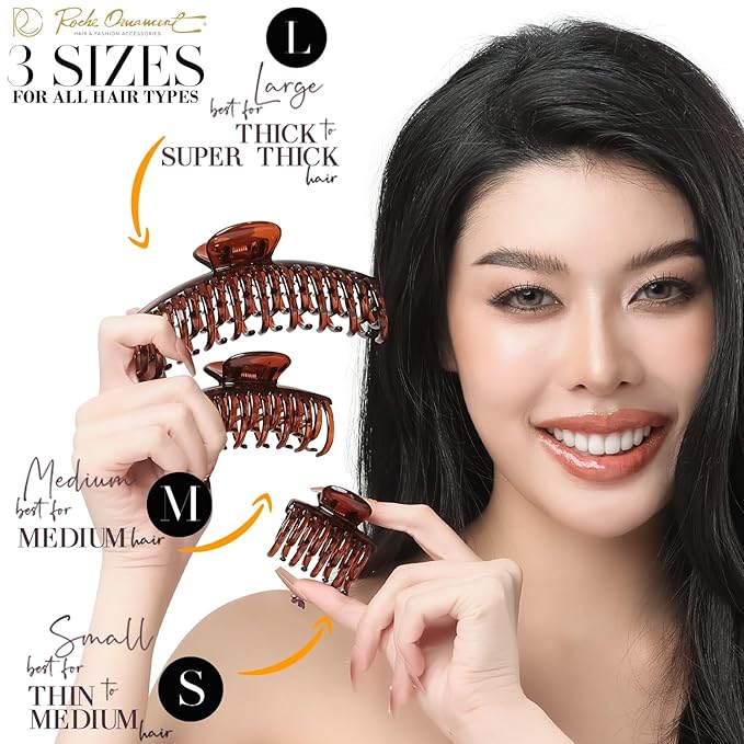 RC ROCHE 6 Pcs Double Claw Hair Clip Tooth Claw Clip Grip Tooth Jaw Clamps Thin Fine Hair Strong Hold No Slip Undo Clutchers for Women, Medium Brown