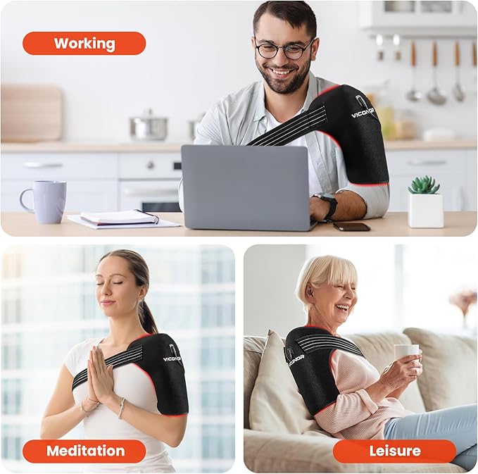 Viconor Red Light Therapy for Shoulder Pain Relife, Infrared Light Therapy for Body, Improve Joint Muscle， 660nm&850nm Red Light Shoulder Wrap with Massage, Black1