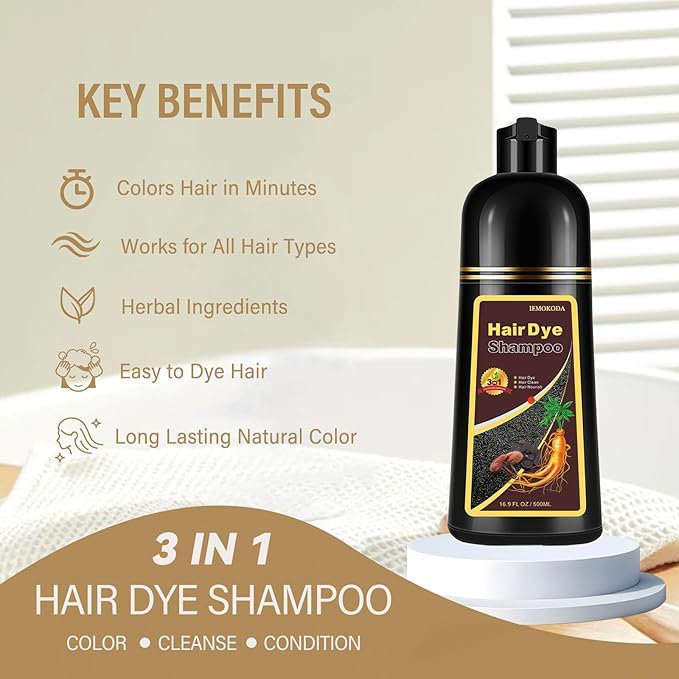 Brown Hair Dye Shampoo, Instant Hair Color Shampoo, Long Lasting Dark Coffee Hair Dye, Covers Gray in Minutes, Champu Para Canas, Champu Para Pintar el Cabello, 16.90 Fl Oz