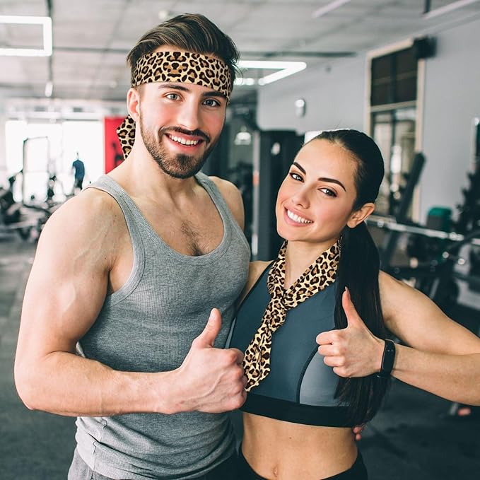 Men's Women Lovely Sports Sweatband Hair Decor for Sports Athletic Spa, Elastic Multipurpose Cool Cheetah Leopard Print Head Ribbon Headwear