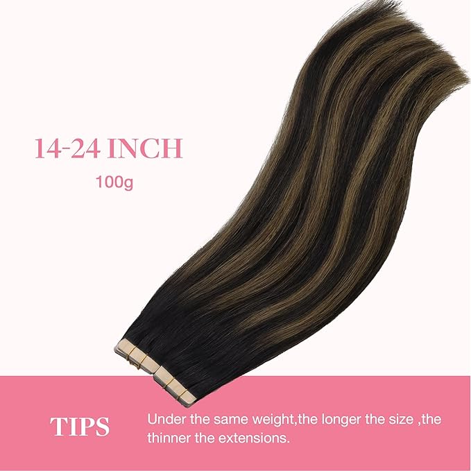 GOO GOO Tape in Hair Extensions Human Hair, 1B/6/1B Balayage Natural Black to Chestnut Brown, 18inch 100g 40pcs, Skin Weft Seamless Invisible, Silky Straight with Thick Ends, Remy Human Hair