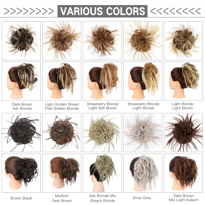 HMD Tousled Updo Messy Bun Hairpiece Hair Extension Ponytail with Elastic Rubber Band Updo Ponytail Hairpiece Synthetic Hair Extensions Scrunchies Ponytail Hairpieces for Women