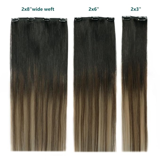 SURNEL Clip in Hair Extensions Natural Black to Chocolate Brown and Caramel Blonde Human Hair Clip in Extensions 20inch 6pcs 120g(#1B/4/27,20'')