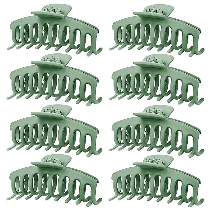 TOCESS Hair Claw Clips for Women - 8PK Large Neutral Matte Jumbo Hair Clips for Thick, Thin, Long, Short, Curly Hair Girls, Big Jaw Clip Set for Daily Use (Forest Green)