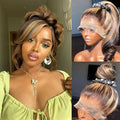 AMIRTY 250 Density Highlight Ombre Lace Front Wig Human Hair Honey Blonde Body Wave 360 HD Lace Front Wigs Human Hair Pre Plucked Brown 4/27 Colored Lace Frontal Glueless Wigs for Women 24 Inch