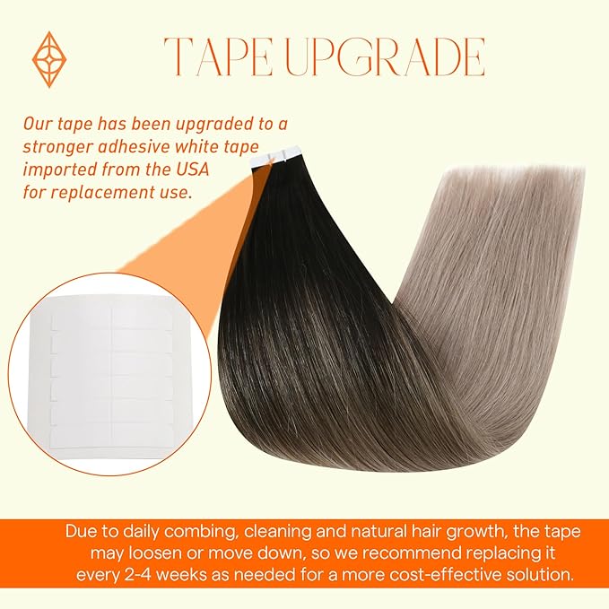 Full Shine Tape in Hair Extensions Human Hair Off Black 1B Ombre 18 Ash Blonde Balayage Tape ins Human Hair Extensions 20Pcs 50G Ombre Seamless Remy Skin Weft Straight 18Inch Tape in Extensions