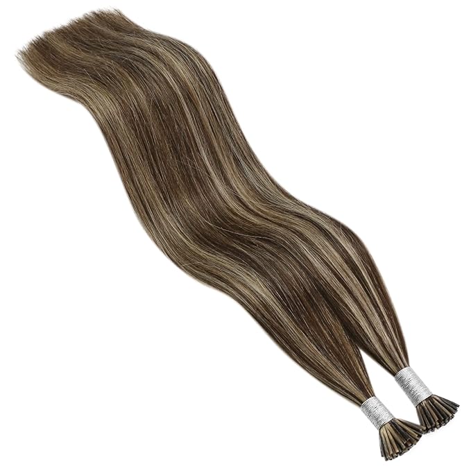 YoungSee Itip Hair Extensions Real Human Hair Brown I Tips Hair Extensions for Women Highlight Dark Brown and Blonde Tip Hair Extension Real Human Hair Long 24In 50g 50s