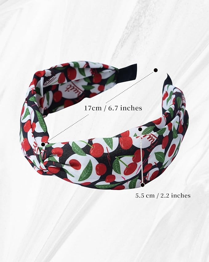ACECHA 3 Pack Cherry Headbands for Women Girls Fashion, Bunny Ears & Knot Bow Head bands, Stretchy Soft Wide Hair Bands, Cute Hair Accessories Outfits Vacation Gifts Knot Bow B