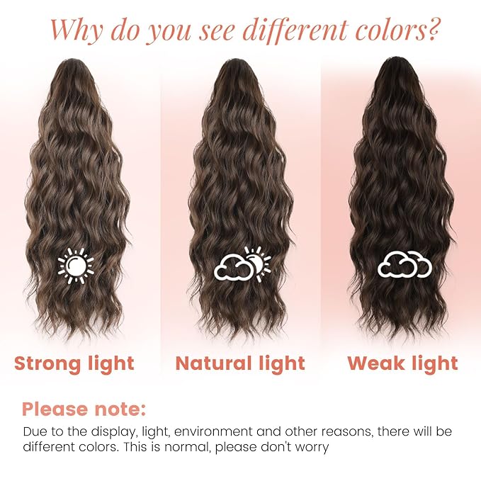 Claw Clip Ponytail Extension 18 Inch Curly Wavy Ponytail Extension Jaw Clip on Pony Tails Hairpiece for Women Fluffy Natural Synthetic for Daily Use (Dark Chestnut Brown)