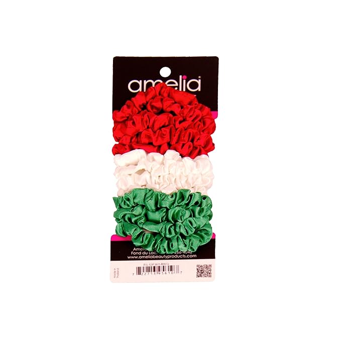 Amelia Beauty, Red, White and Blue Mix Satin Small Scrunchies, 12-Pack – No Damage Hair Ties for Women, Gentle & Durable Hair Accessories, 2.5in x 0.5in