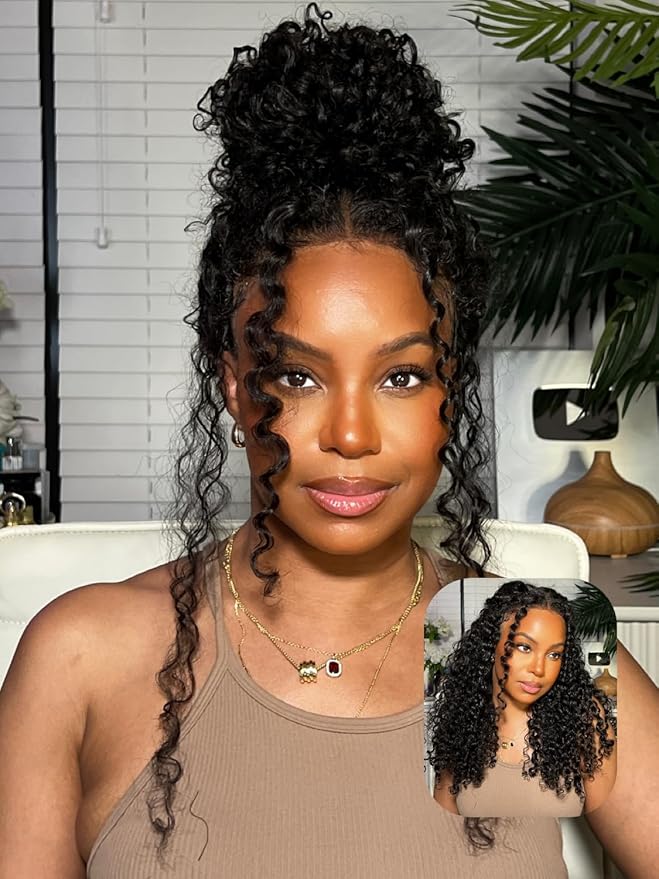 Julia Hair Bye Bye Knots Glueless Wig Curly Pre Cut Lace Front Wigs Human Hair for Women 12A Upgrade 7x5 Lace Closure Wig Pre Plucked with Pre Bleached Knots Put on and Go Natural Color 20 Inch